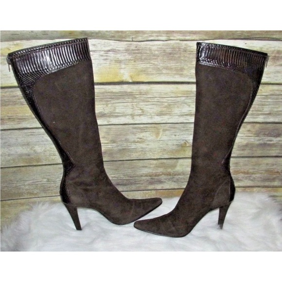 Valerie Stevens Val Flex Alegria 2 Snakeskin Brown Leather Boots - Picture 1 of 8